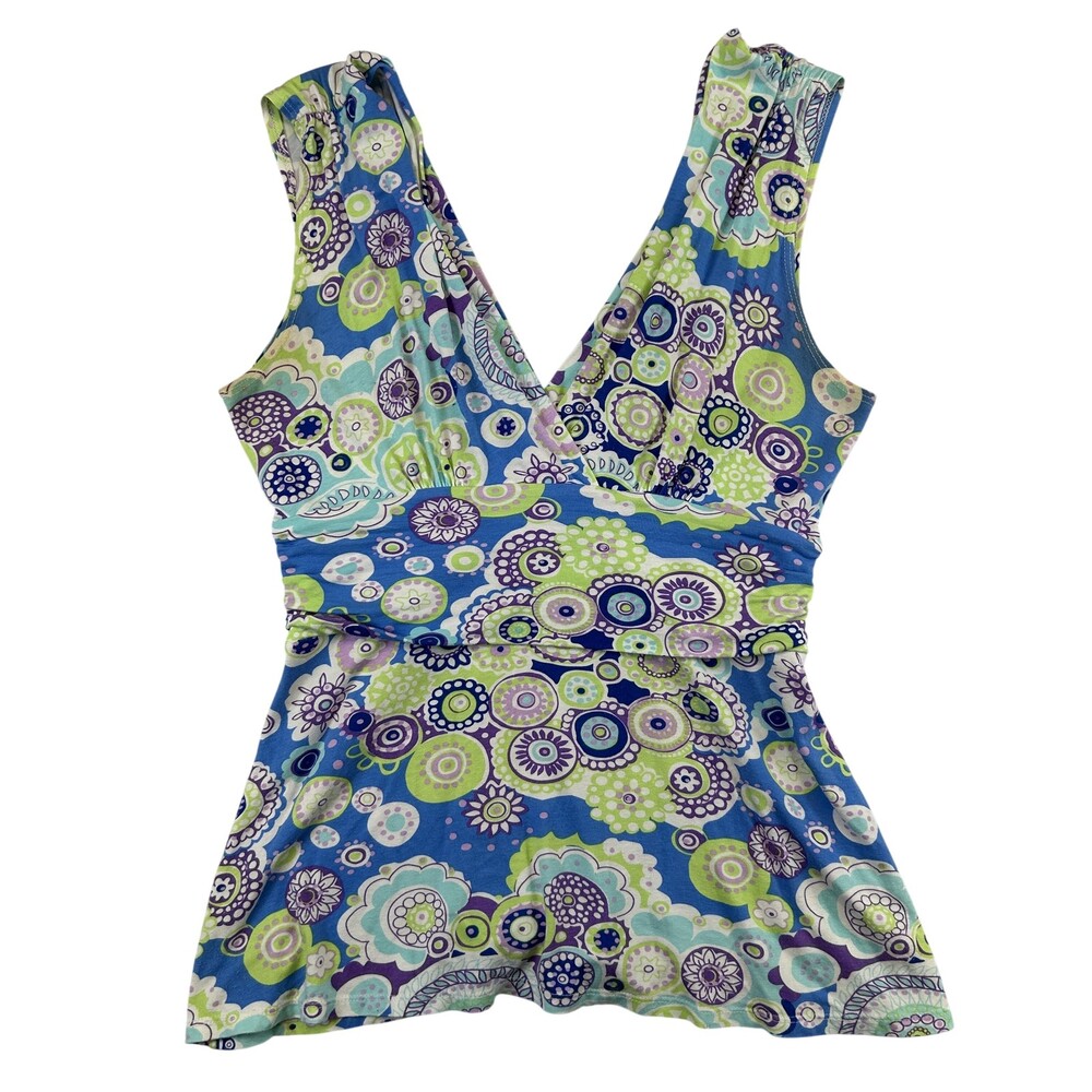Vtg Arden B Tank Top Womens Small Multicolor Floral V-Neck Empire Waist Boho Y2K